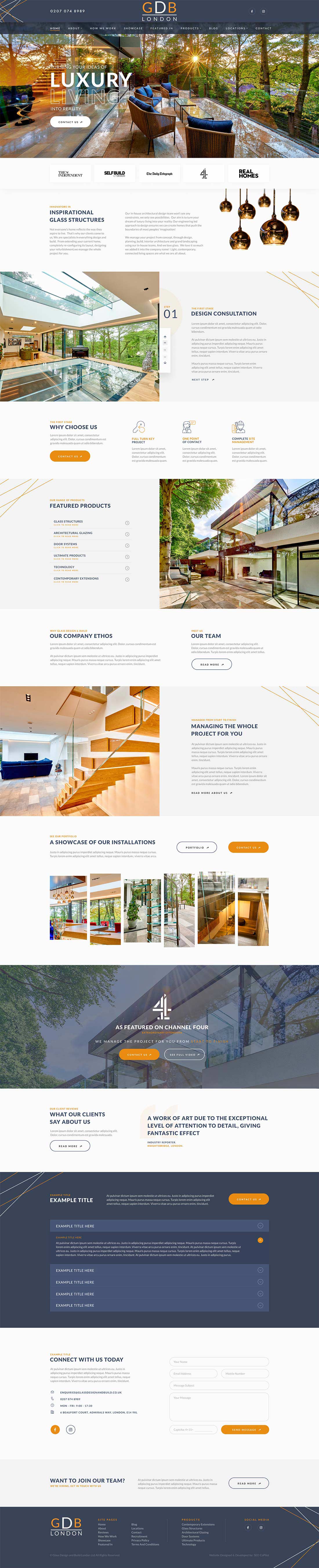 Glass Design and Build full view of website