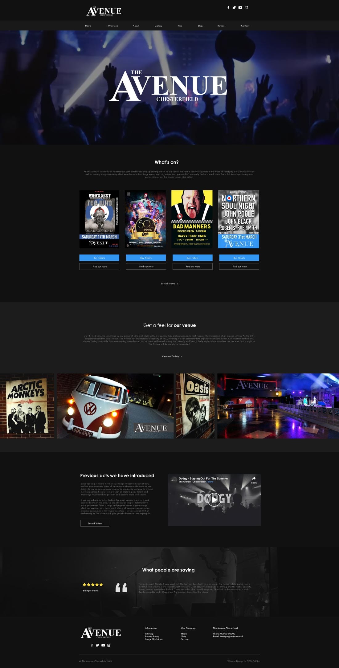 Avenue nightclub website designed by SEO CoPilot web designers