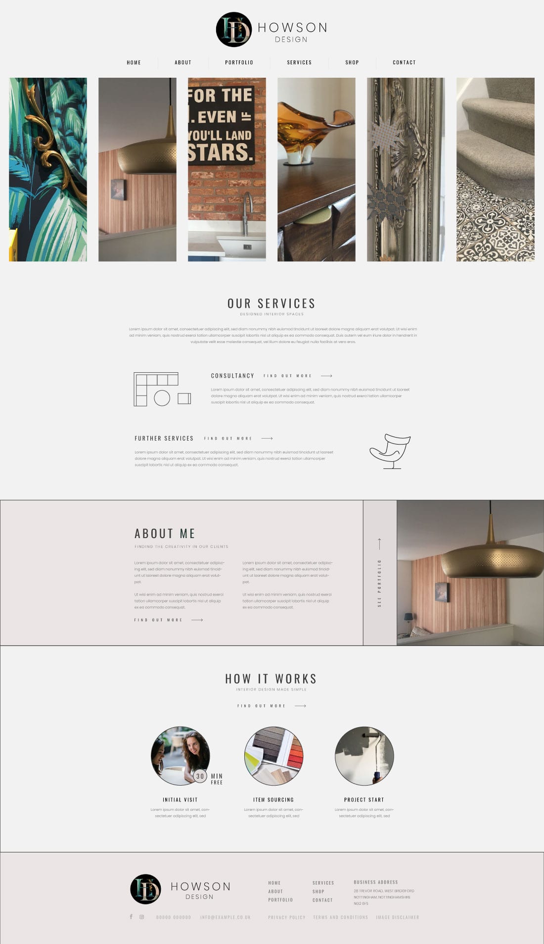 Howson Design website layout design, full