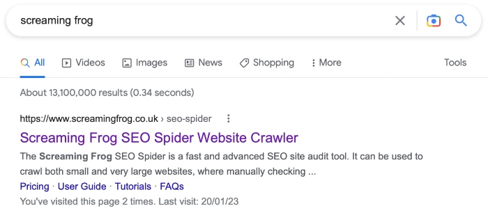 screaming frog tool in search results